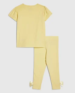 Mini Girls Yellow Satin Bow T-Shirt Set