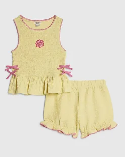 Mini Girls Yellow Seashell Top And Shorts Set