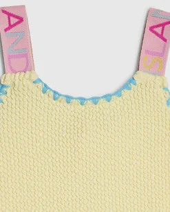 Mini Girls Yellow Textured Bow Swimsuit