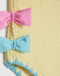 Mini Girls Yellow Textured Bow Swimsuit