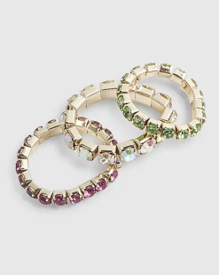 Multi Colour 3 pack diamante rings