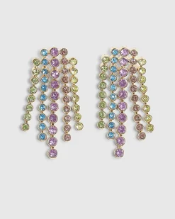 Multi Colour diamante waterfall earrings