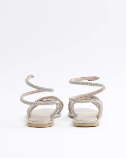 Multi Colour Embellished Ankle Wrap Sandals