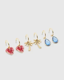 Multi Colour palm tree flower 3 pack earrings