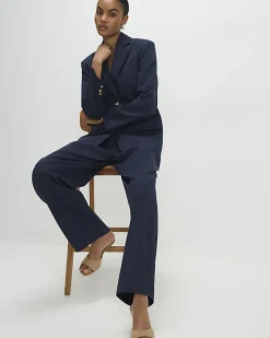 Navy Barrel Leg Trousers