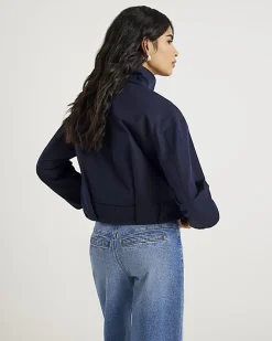 Navy Belted Bubble Hem Jacket