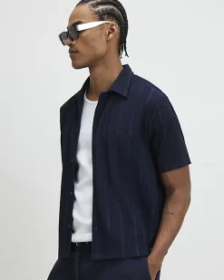 Navy Boxy Fit Ribbed Shirt
