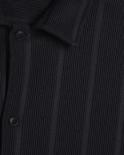 Navy Boxy Fit Ribbed Shirt