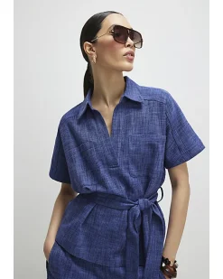 Navy Collared Belted Top