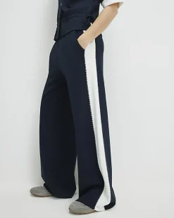 Navy Colour Blocked Wide Leg Trousers