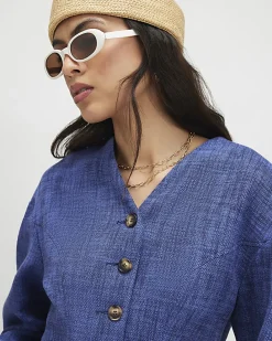 Navy Cotton Cocoon Sleeve Seamed Jacket