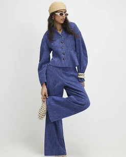 Navy Cotton Cocoon Sleeve Seamed Jacket