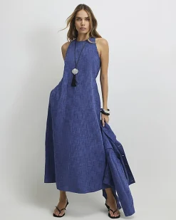 Navy Cotton Midi Dress