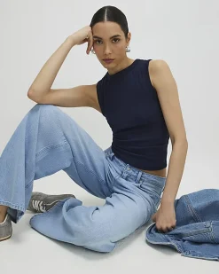 Navy Cotton Ribbed Tank Top