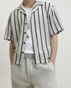 Navy Crochet Stripe Shirt