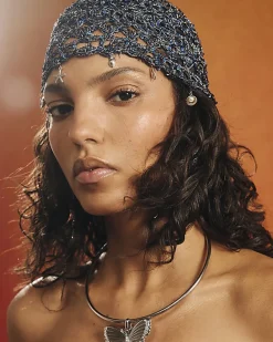 Navy Embellished Skull Cap