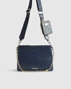 Navy Embossed Chain Front Cross Body Bag