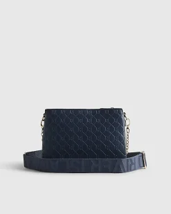 Navy Embossed Chain Front Cross Body Bag