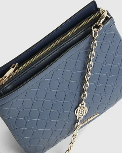 Navy Embossed Chain Front Cross Body Bag