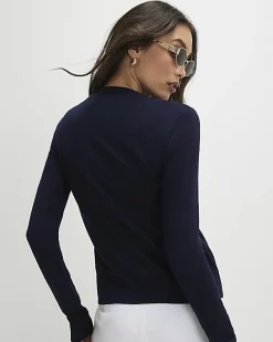 Navy Knitted Crew Neck Cardigan