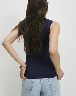 Navy Lace Trim Tank Top