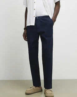 Navy Linen Blend Trousers