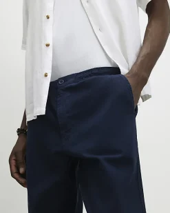 Navy Linen Blend Trousers