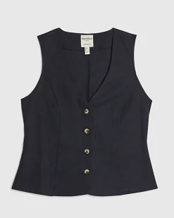 Navy Linen Blend Waistcoat