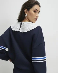 Navy Long Sleeve Collared Number Sweatshirt