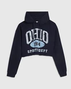 Navy Long Sleeve Ohio Cropped Hoodie