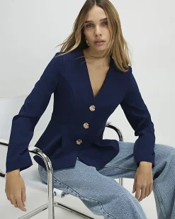Navy Long Sleeve Pleated Jacket