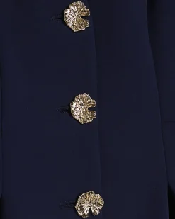 Navy Long Sleeve Pleated Jacket