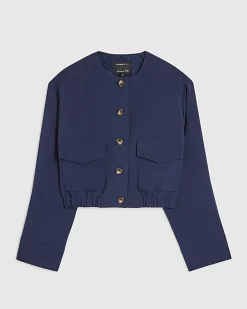 Navy Long Sleeve Pocket Detail Bomber Jacket