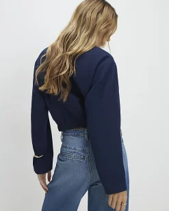 Navy Long Sleeve Pocket Detail Bomber Jacket