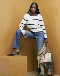 Navy Long Sleeve Striped Knitted Top