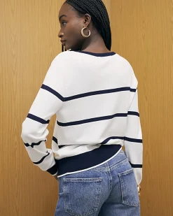 Navy Long Sleeve Striped Knitted Top