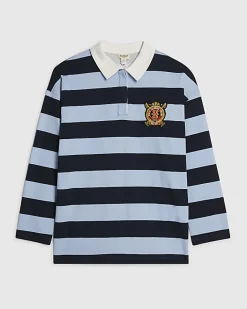 Navy Long Sleeve Striped Rugby Top