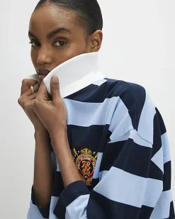 Navy Long Sleeve Striped Rugby Top