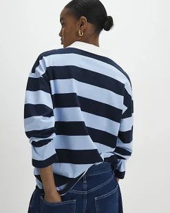 Navy Long Sleeve Striped Rugby Top