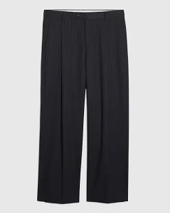 Navy Loose Fit Pinstripe Trousers
