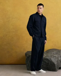 Navy Loose Fit Pinstripe Trousers