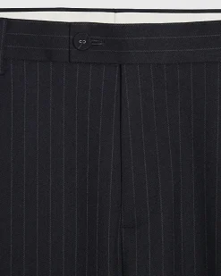 Navy Loose Fit Pinstripe Trousers
