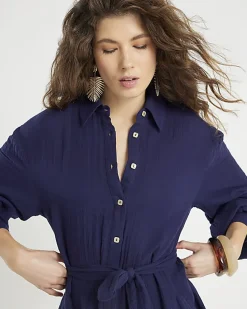Navy Mini Belted Shirt Dress