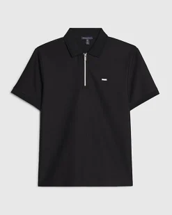 Navy Muscle Fit Lightweight Zip Polo Shirt