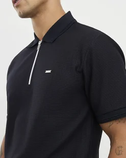 Navy Muscle Fit Lightweight Zip Polo Shirt