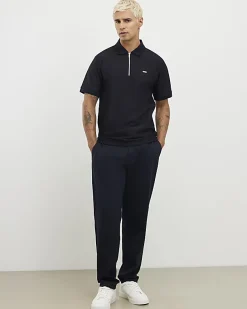 Navy Muscle Fit Lightweight Zip Polo Shirt
