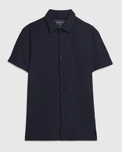 Navy Muscle Fit Short Sleeve Pique Shirt