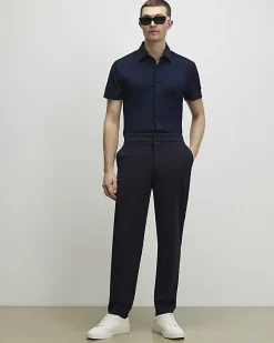 Navy Muscle Fit Short Sleeve Pique Shirt