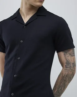 Navy Muscle Fit Stretch Revere Shirt