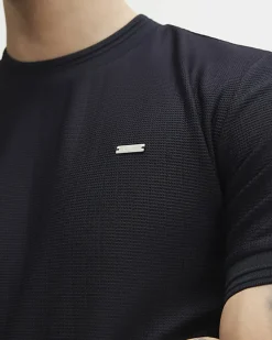 Navy Muscle Fit Textured T-Shirt